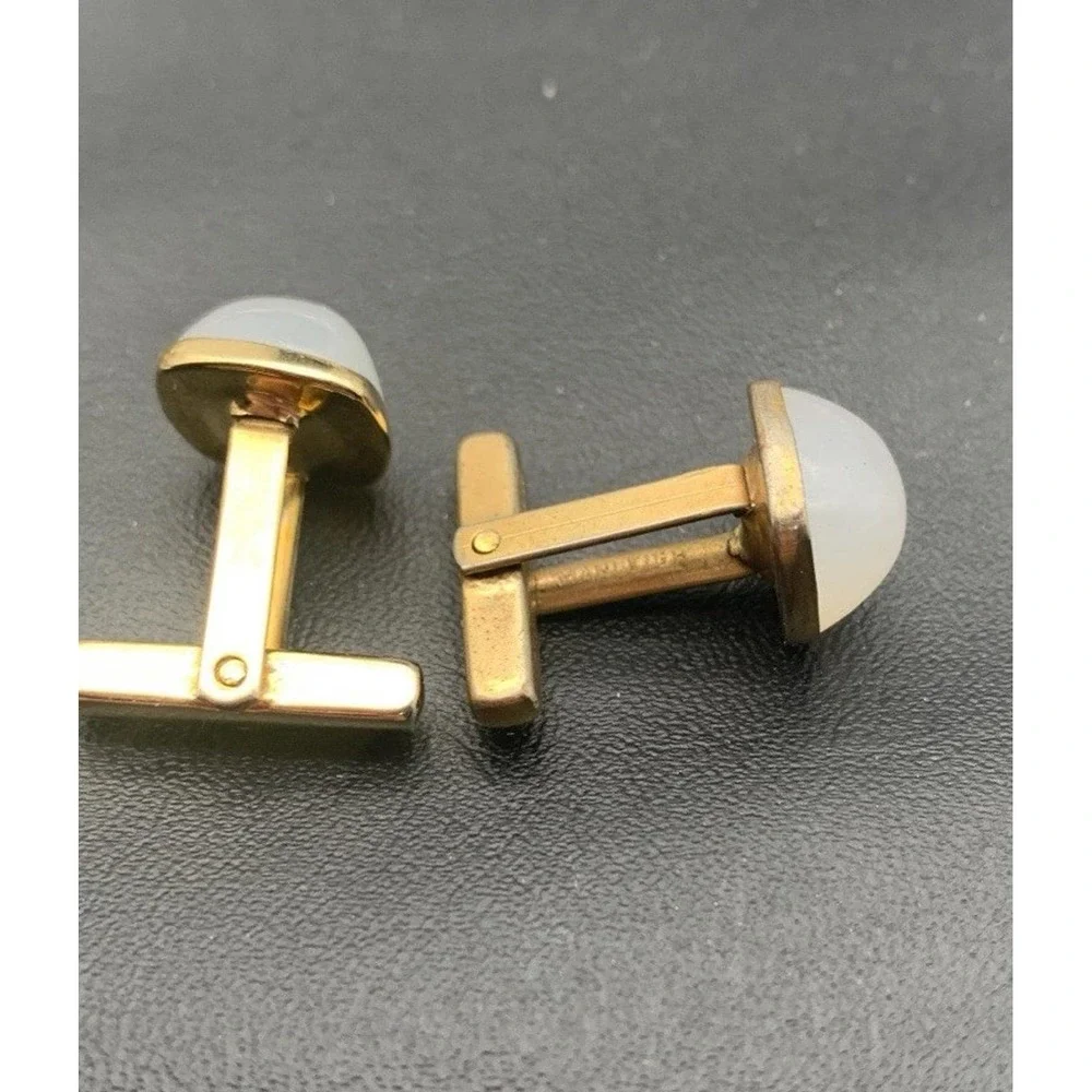 Vintage Manleigh Gold‎ Tone And Faux Moonstone Cufflinks Signed